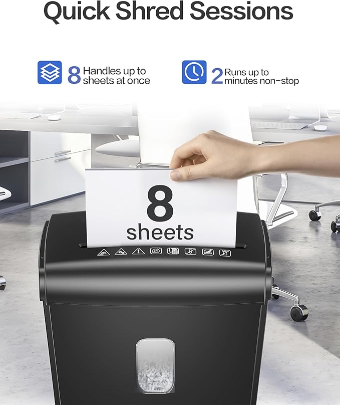 Locksworth 8-Sheet Micro-Cut Paper Shredder, P4 High Security, 4 Gallon Bin, 2-Minute Continuous Run, Home & Small Office Use