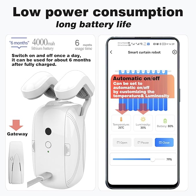 Smart Automatic Curtain Opener - Remote Controled by App/Timer/Voice,Upgraded High-Performance Motor, Automatic Light Sensor, Add Gateways,For Google Alexa,No Remote (Only for T/U track)