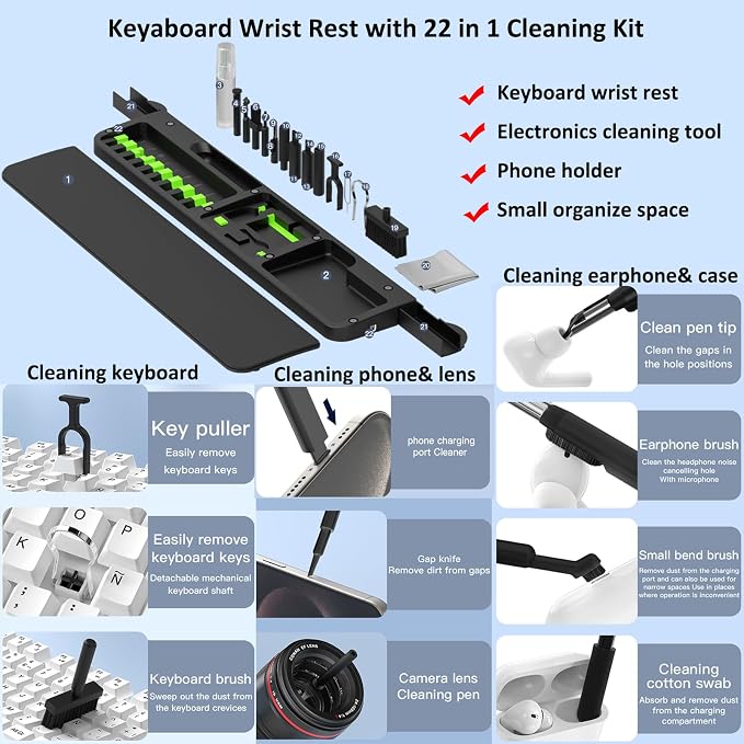 Ergonomic Keyboard Wrist Rest Cleaning Kit, 22 in 1 Cleaning Kits Wrist Rest - Image 3