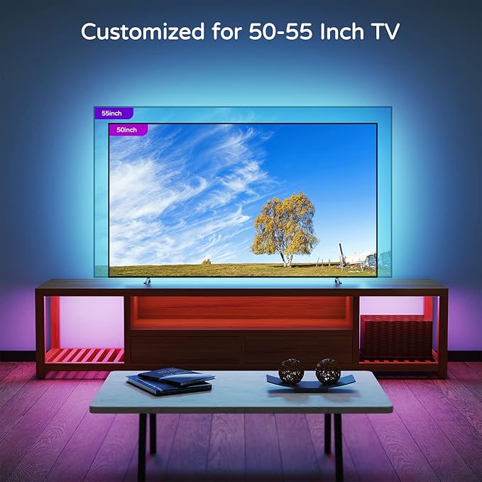 HAMLITE TV Backlight 55 inch, 11.5Ft Led Strip Lights USB Powered with Remote -Curve Design Sync on/Off with TV, Changing LED Background Bias Lighting for Living Room Decor, Gaming Decor
