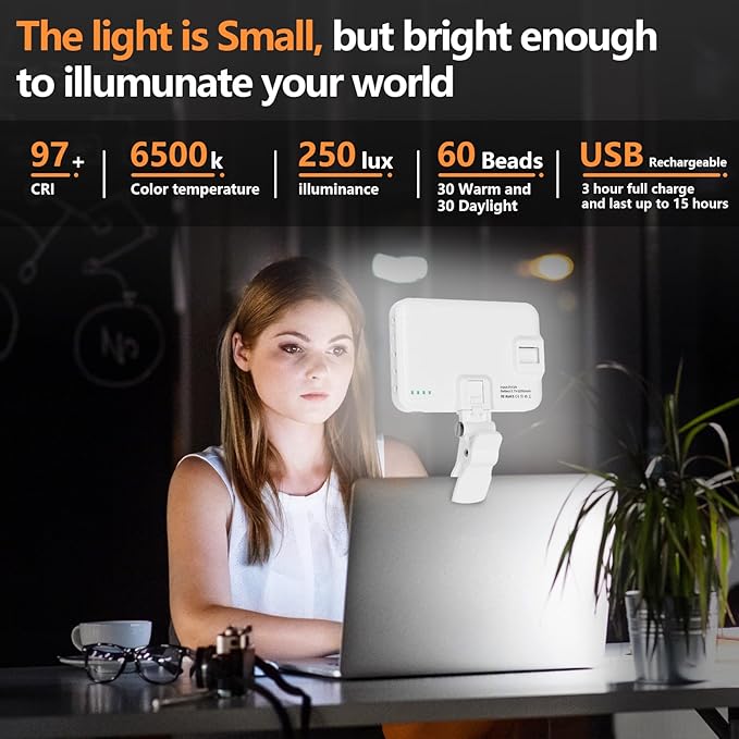 BANSINE Portable LED Photo Light - USB-Rechargeable, Up to 6500K Color Temperature for Selfie, Zoom Conference, Video, Makeup