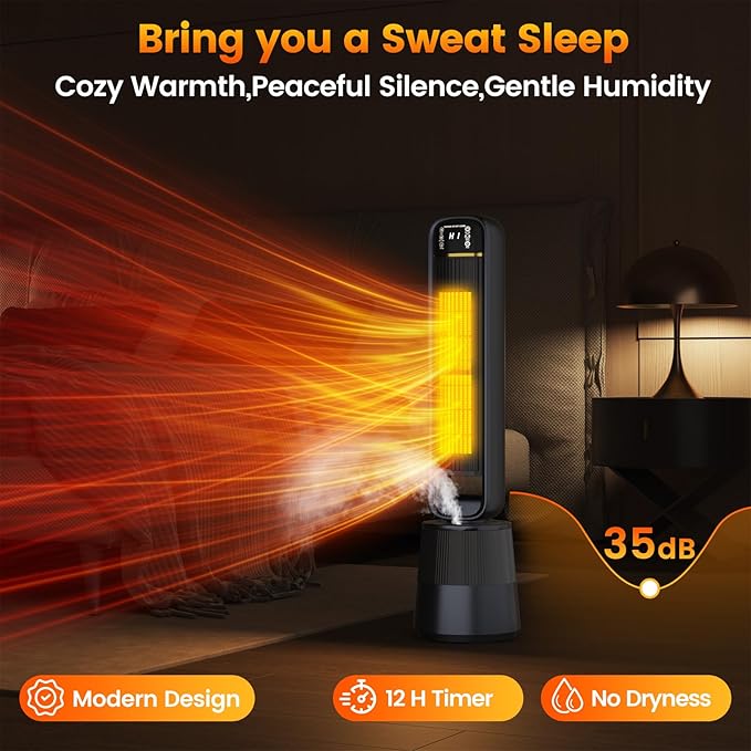 Auertech 35.5" Space Heater with Humidifier, 2 in 1 Electric Space Heater with 1.75L Water Tank, Oscillating Room Heaters with Dual-Fan & Thermostat, Space Heaters for Indoor Use Large Room, Bedroom