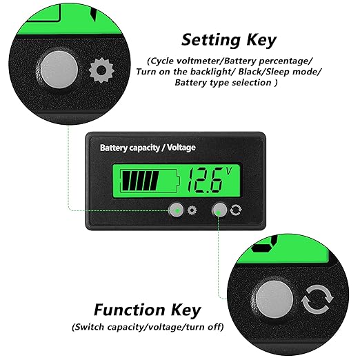 DC 12V 24V 36V 48V 60V 72V 84V Golf Cart Battery Meter with Alarm, Front Setting and Switch Key Battery Capacity Voltage Indicator Gauge Acid and Lithium ion Indicator