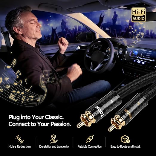 TODN Hi-end RCA Cables for Audiophile with Silver-Plated-OCC-Core and Dual Shielded RCA to RCA Stereo Car Audio Cable (4.9 ft/1.5 m, 1 Pair)