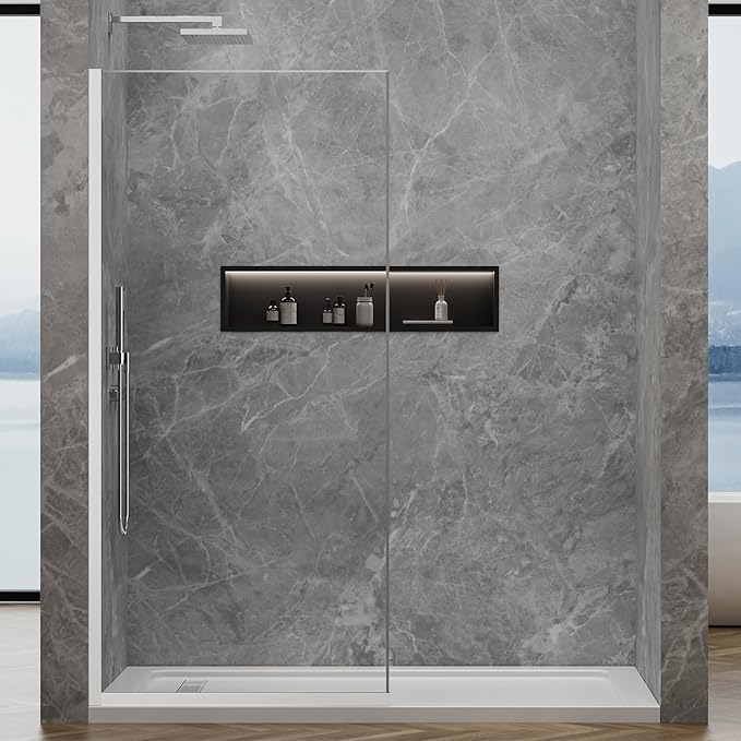 Shower Glass Panel 36" W * 76" H, Semi-Framed Glass Screen, Single Panel, 3/8" (10mm) Tempered Glasss, Shower Wall Panels, Fixed Screen for Bathroom - Bright Chrome