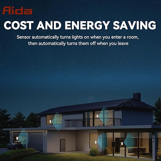 AIDA Single Pole Motion Sensor Light Switch w/Neutral Wire - 120° PIR Infrared Activation - CFL/LED/MLV/INC/HAL/Fan Compatible - UL Certified - 4 Pack,Matte White