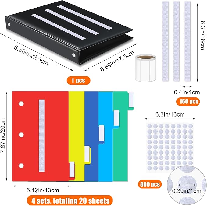 981 Pcs Communication Book Set, Small Tools for Visual Schedule Picture Cards Include 3 Ring Binder 20 Dividers 960 Hook Loop Strips Dots for Kids Autism ADHD Language Learning