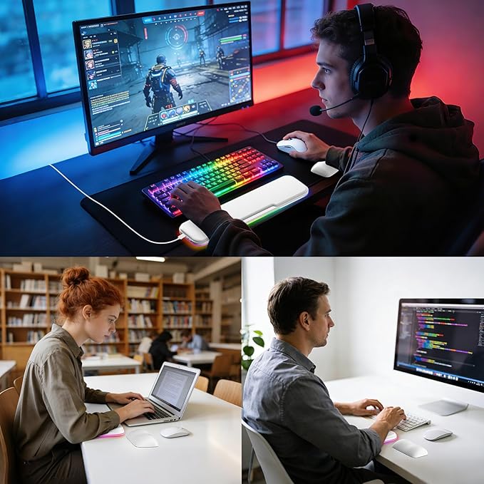KONDOUND 2-in-1 Heated Wrist Rest Set, Ergonomic Memory Wrist Pad with RGB Lights and Non-Slip Base, Keyboard Mouse Wrist Rest for Computer Laptop Office Work and PC Gaming
