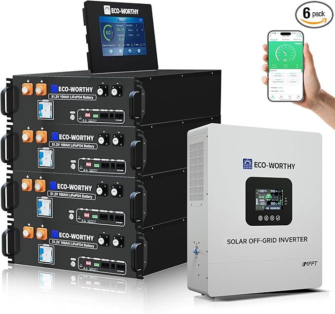 ECO-WORTHY Home Power Station Backup Power,20480Wh LiFePO4 Battery Support Communication,Bluetooth and WiFi,AC 5000W Inverter,Battery Monitor,for Home Backup,Emergency,Solar System Components