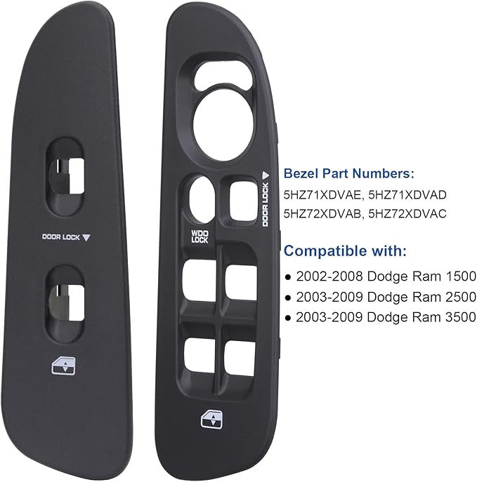 Obaee Driver & Passenger Door Window Control Switch Panel Bezel Compatible with 2002-2009 Dodge Ram 1500 2500 3500 Front Right & Left Window Button Border Trim, Black
