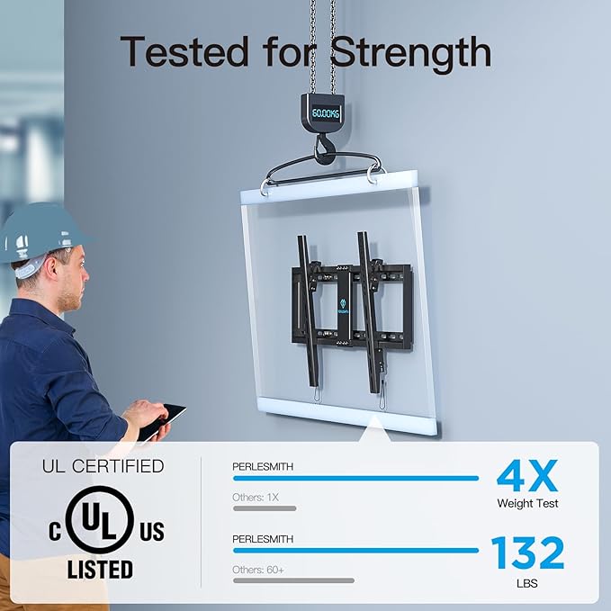 PERLESMITH UL Listed TV Mount for Most 37-85 inch TV, Universal Tilt TV Wall Mount Fits 16”- 24” Wood Stud with Loading 132 lbs & Max VESA 600x400mm, Low Profile Flat Wall Mount Bracket PSLTK1