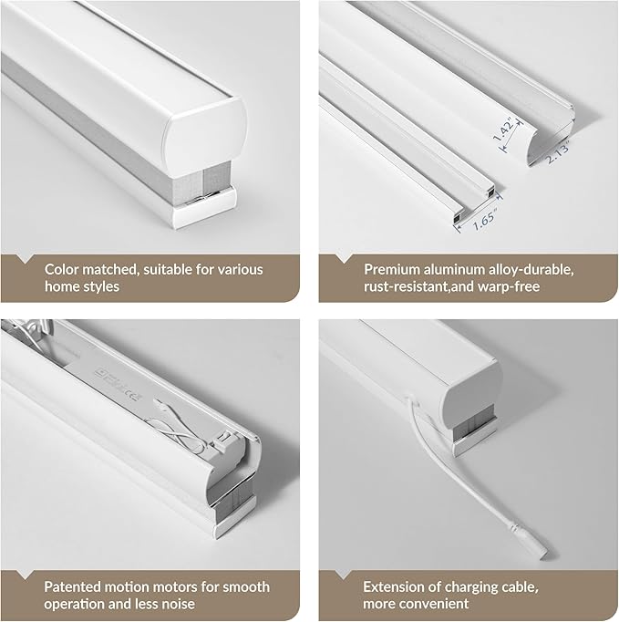 Boolegon Motorized Blinds with Remote, 100% Blackout Smart Blinds, Automatic Cellular Shades for Windows, Rechargeable Electric Honeycomb Shades for Home,Blackout White,Custom Size