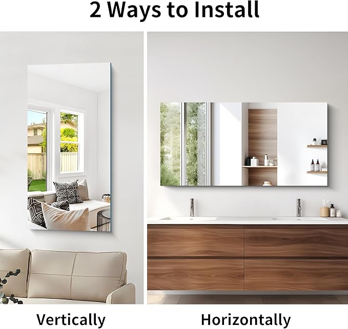 CILIBER Frameless Mirror, 24x48 Inch Large Bathroom Mirrors for Wall Over Sink, Upgraded Shatterproof Vanity Mirror with Polished Edge for Bathroom,Bedroom,Living Room and Entryway