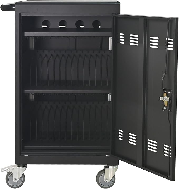 32-Bay Mobile Charging Cart with Keyed Lock, Steel Laptop & Tablet Charging Cabinet with Cable Management, Rolling Power Station for Classroom, Office, School, Library