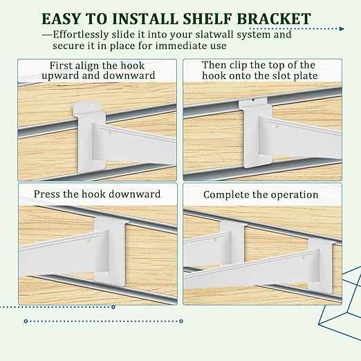 AYAYGD 10 Pack Slatwall Knife Shelf Bracket, 8 inch Slatwall Bracket for Shelves, Heavy Duty Metal Slatwall Accessories with Lip for Slat Wall Panels Shelving Display Home Commercial, White