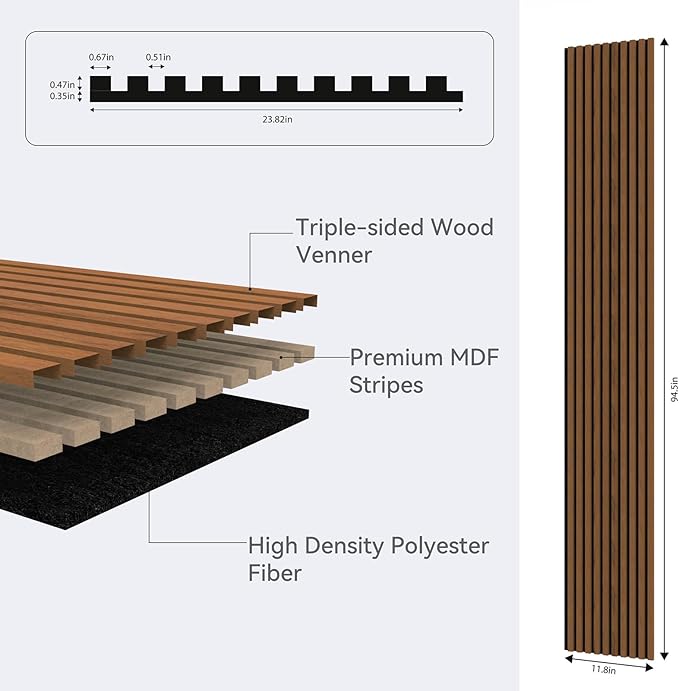 Premium Acoustic Wood Slat Wall Panels – Noise-Reducing Sound Absorption Panels for Home Theater, Studio & Office | Modern Decorative Slat Walling for Echo Control | Eco-Friendly & Easy to Install