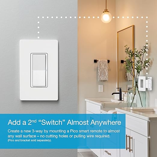 Lutron Claro Smart Light Switch for Caseta Lighting, for LED Lights, Fans, 5 Amp, Single-Pole/3-Way, Neutral Required, DVRF-5NSS-WH-9, White, 9 Pack