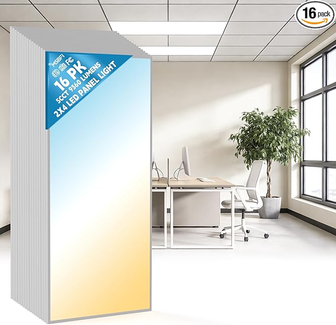 Msbfi 2x4 LED Flat Panel Lights Drop Ceiling Light Fixture 5000K 4000K 3000K Selectable 0-10v Dimmable, 30-40-50W 24x48 LED Light Fixture 100-277V for Office Ceiling Lighting Fixture ETL/DLC 16 Pack
