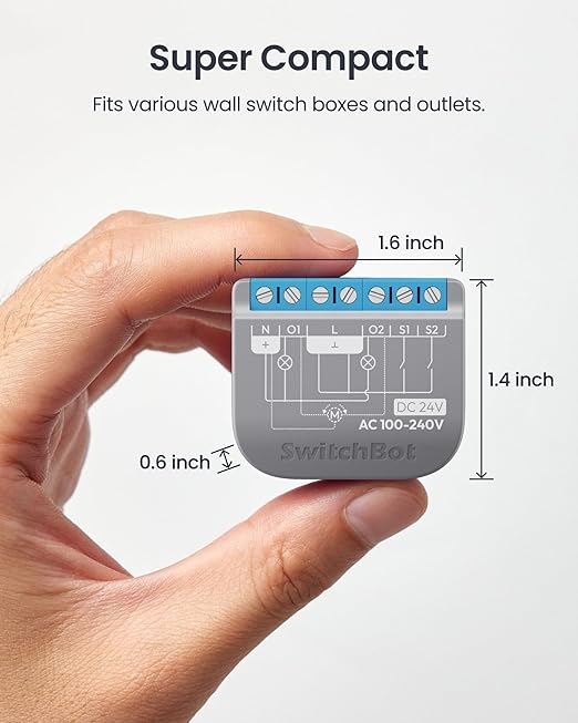SwitchBot WiFi Switch 2PM Compatible with Alexa/Apple Home/Google Home, Power-Measuring Relay Switch Module with Integrated Bluetooth Repeater and Dry Contact, Wi-Fi 2.4 GHz, 16A (Pack of 4)