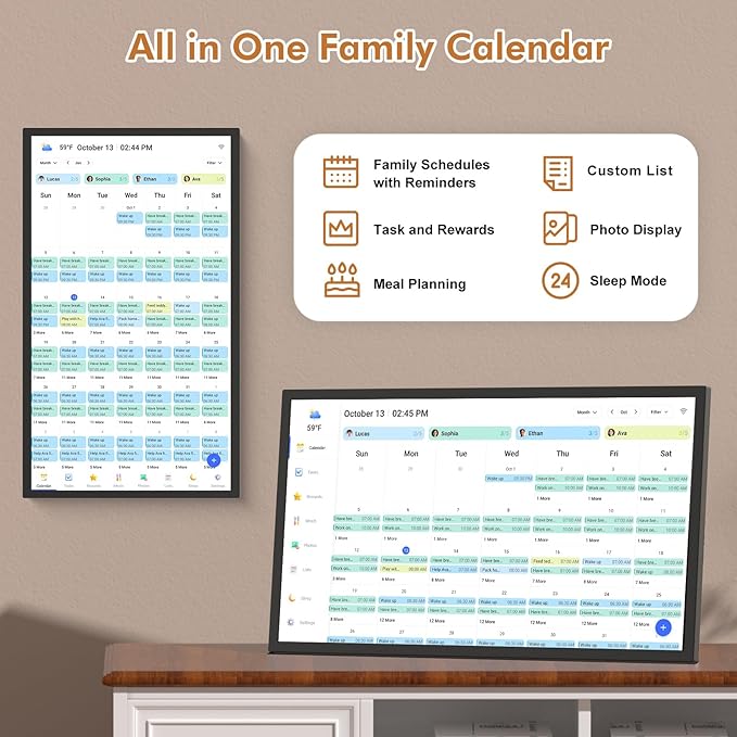 Smart Digital Calendar Chore Chart-for-Family-Planner - 32" Touchscreen Electronic Calendar with Photo Display and Interactive Star System, To do Notepad and Sync Online Calendar via APP, Wall Mounted