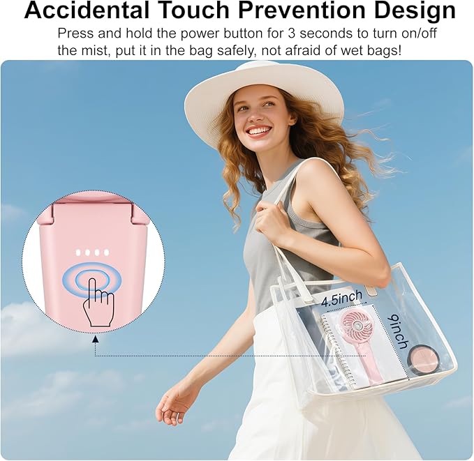 HandFan 4000mAh Handheld Misting Fan, 50ml Water Tank, Rechargeable Personal Mister Fan Portable AC, Spray Water Mist Fans, Foldable Cooling Ice Fans for Beach Travel Outdoors(Pink)
