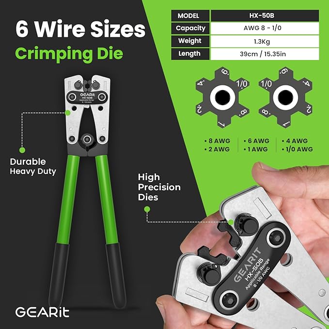 GEARit 8 Gauge Ground Wire Kit, CCA, (25FT Each - Black and Red) All-in-One Kit: Crimping Tool, Cutter, 15 Lugs, and 20 Heat Shrink Wrap