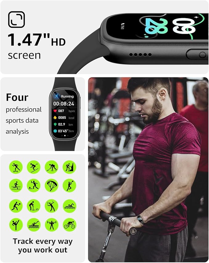 BUTFORFIT Fitness Tracker (Answer/Make Call), Smart Watch with 1.47" HD Touch Display, 130+ Sport Modes Activity Tracker with Sleep Monitor, IP68 Waterproof Tracker for Android&iPhone Women Men
