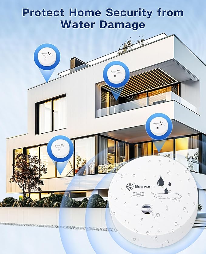 Geevon 6 Pack Water Leak Detectors, 100dB Water Sensor Alarms Flood Detector for Basements, Bathrooms, Laundry Rooms, Kitchens, Garages, and Attics, Water Alarms Battery-Operated (Battery Included)