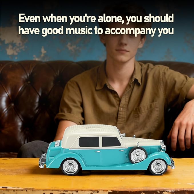 WS-1934 Retro Classic Car Bluetooth Replica Speaker – Wireless HD Sound with FM Radio,TWS Stereo,LED Party Lights,Built-in Microphone Hands-Free Call, Surprise Portable Gift for Party Use(Green)
