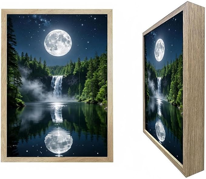 URVIP LED Glowing Photo Frame, 3D Starry-Sky Moon Lake Misty Forest Wall Art, 9x12 Inches Dimmable Light Up Light Painting for Bedroom, Unique Aesthetic Decor, Great Birthday Gift for Women Men