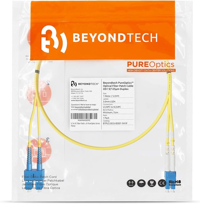 BEYONDTECH 1m LC to SC Fiber Patch Cable – UPC Single-Mode Duplex Fiber Optic - Image 7