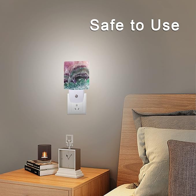 Smoaffly Color Pink Fluorite Crystal Stone Night Light Plug-in LED Nightlights Auto Sensor Night Lamp Dusk-to-Dawn Lamp Home Decor for Nursery Children Girls Boys
