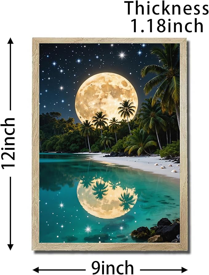 URVIP LED Glowing Photo Frame, 3D Starry-Sky Blue Moon Wall Art, 9x12 Inches Dimmable Light Up Light Painting for Bedroom, Unique Aesthetic Decor, Great Birthday Gift for Women Men