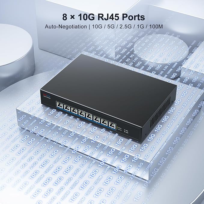 8-Port 10Gb RJ45 Ethernet Switch Unmanaged, VunLink 10GBase-T Multi-Gig Network - Image 6