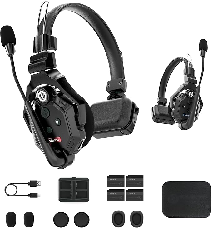 Hollyland Solidcom C1 2 Users 1100ft Full-Duplex Wireless Headset Intercom System for Team Communication Group Talk Single-Ear Headset with 1 Master & 1 Remote Headsets (C1-2S)