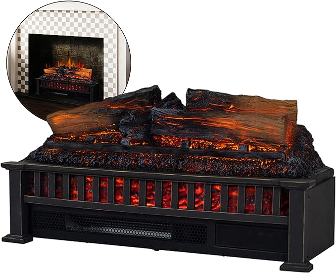 Country Living Electric Fireplace Logs, 27” LED Electric Fireplace Inserts with Infrared Heater, Electric Heater Heats up to 1000 Sq. Ft., Remote Controlled Infrared Heaters for Indoor Use, Black