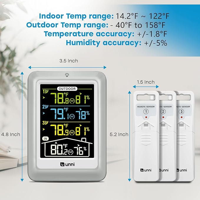 Indoor Outdoor Thermometer Wireless, 4.5 Inch Display Digital Hygrometer - Image 6