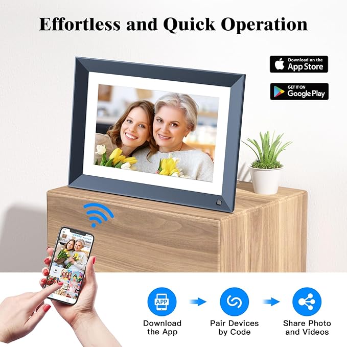 10.1-inch Digital Picture Frame Smart-Photo-Frame - Digital Frame with 1920 * 1200 IPS Touch Screen, Auto Rotate, 16GB Storage, Load Photos Videos from Phone via App or Email, Birthday Gifts for Mom