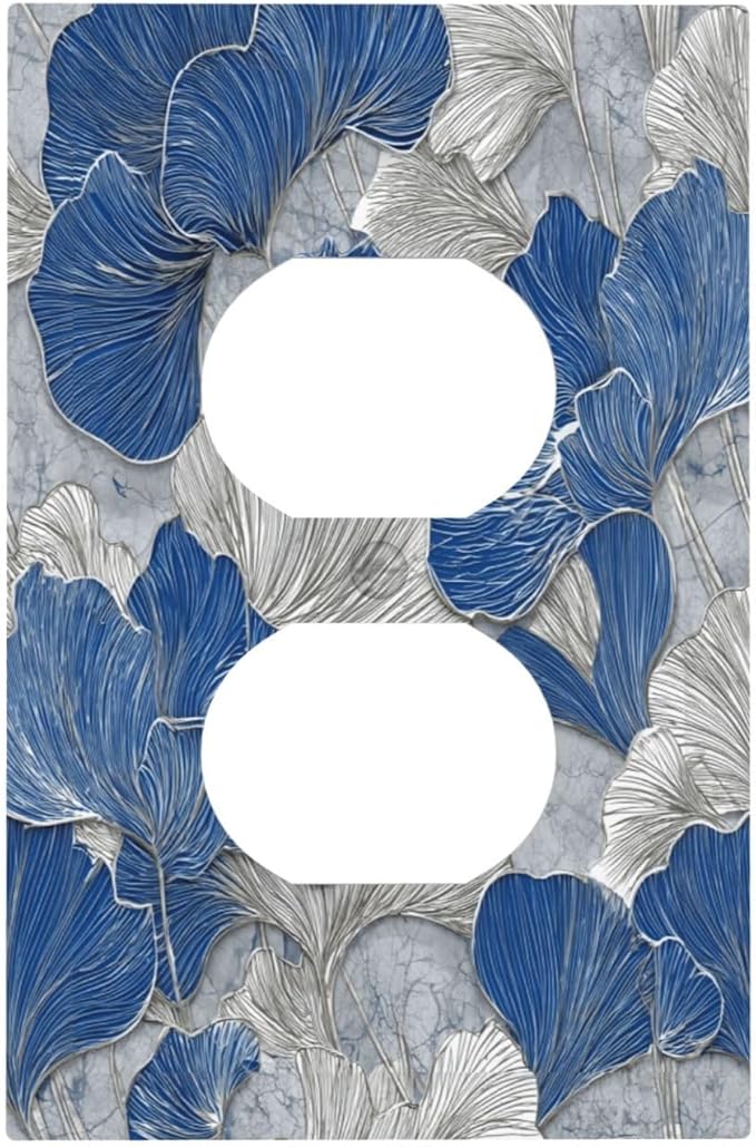 Bvtewkhz Abstract Blue Marble Plant Leaves Duplex Outlet Decorative Light Switch Covers Electrical Faceplate Switch Plates for Bathroom Kitchen Home