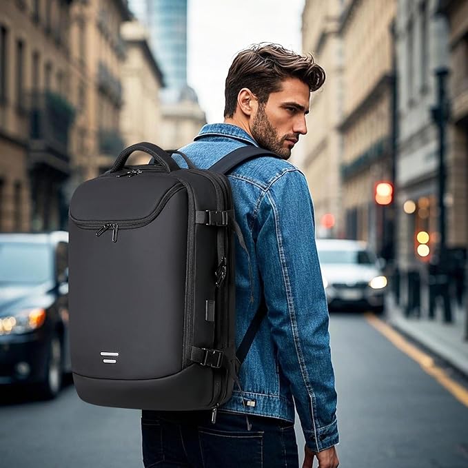 Vacuum Seal Travel Backpack 45L Expandable Air Compression System Water Resistant 17 Inches Laptop Backpack for Women & Men with USB Charging Port- Vacuum Pump Included
