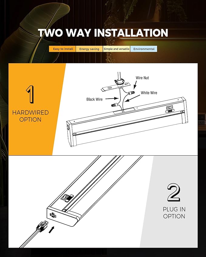 Snyloe 12" LED Under Cabinet Lighting, 8W 600LM, 3 Color Temperatures (3000K/4000K/5000K), Hardwired or Plug-in, Dimmable, 45° Rotatable Design, Connect Multiple Fixtures Up to 15 Units
