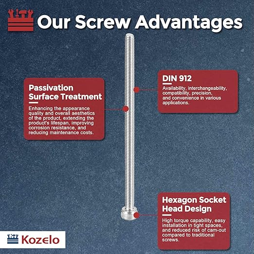Kozelo 6pcs Socket Head Cap Screws - [M4-0.7 x 80mm] 304 Stainless Steel Allen Socket Drive for Electrical Motor 3D Printing Fan Engine Replacement Use, Silver