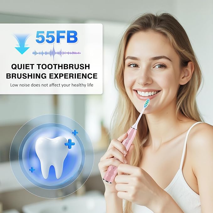 ZUAMEGU Sonic Electric Toothbrush for Adults - Deep Cleaning Teeth Whitening6 Replacement Brush Heads100-Day Battery5 Modes w/SensitiveIPX7 Waterproof (Color Options)
