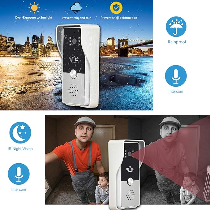 AMOCAM Video Doorbell Intercom System, 7 Inches Alloy Panel Monitor HD Camera Wired Video Door Phone Kits, Support Unlock, Monitoring, Dual-Way Intercom Indoor Outdoor for Villa Office Apartment