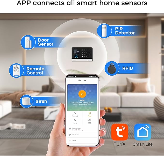 Alarm System for Home Security,Wireless Security System with WiFi+GSM/4G Phone App Control,Door/Window Sensors,SOS Button,Instant Alerts & Auto Alarm Dial,Compatible with Alexa NO Monthly Fees