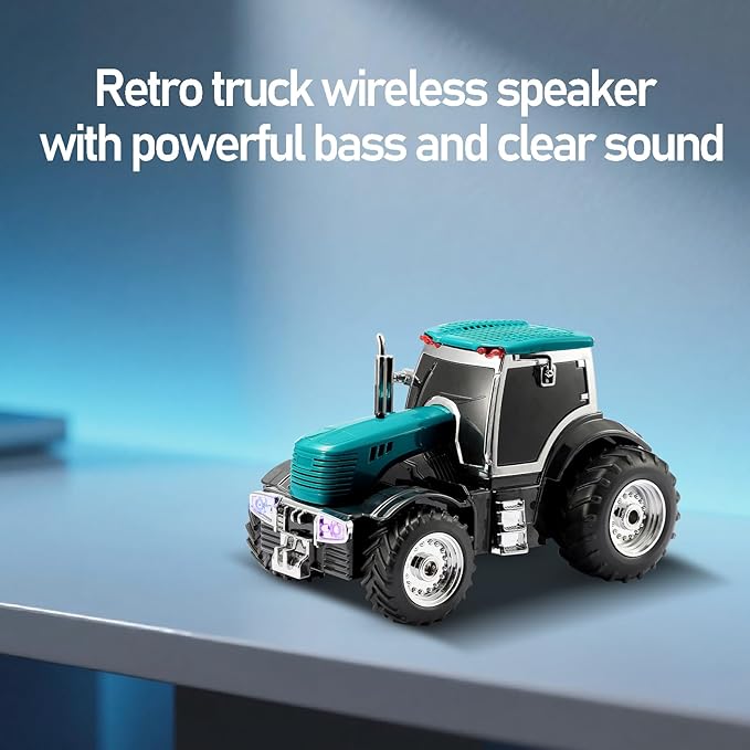 Tractor Head Bluetooth Speaker – unique Bluetooth car speaker with HD stereo, TWS pairing, LED party lights, portable wireless outdoor speaker, car model decoration, and a great gift for men(Green)