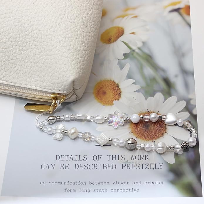 CMVFYL Beaded Camera Wrist Strap, Cute Phone Charms Strap, Pearl Bracelet Wrist - Image 5