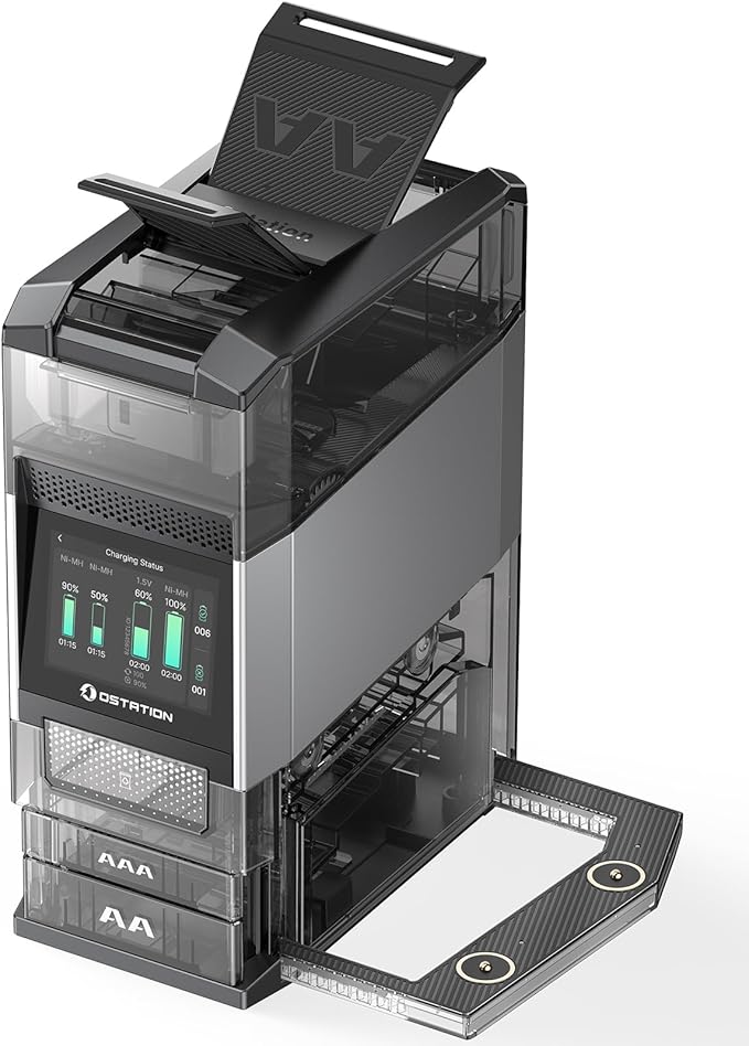 Ostation 2 Pro 3-in-1 Smart Battery Charger for AA & AAA Rechargeable NiMH & Li-ion Batteries, Polarity-Free, Auto Detection, App Control, Touchscreen, Flashlight Charging Ports (Batteries Not Incl.)
