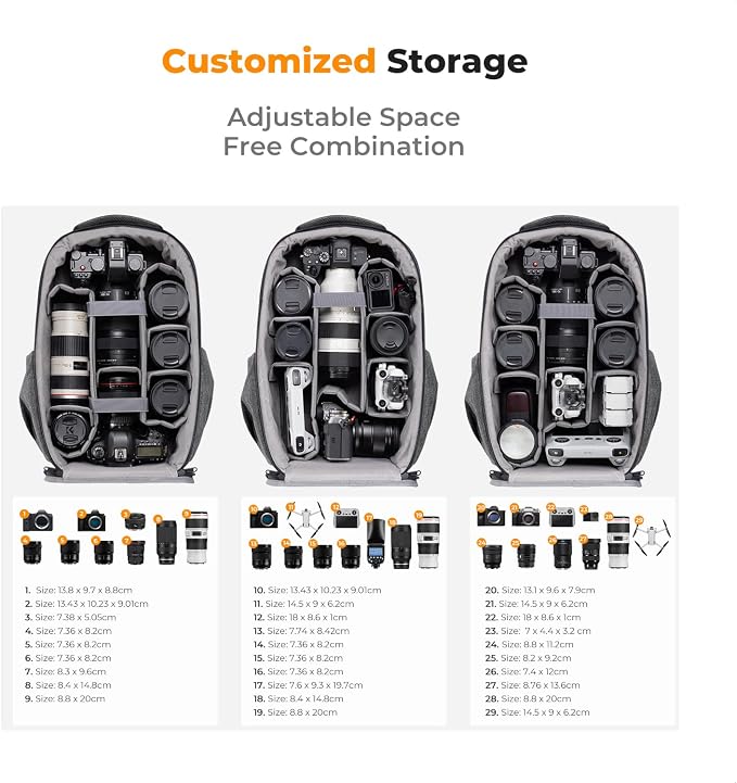 K&F CONCEPT Camera Backpack, Hardshell Photography DSLR Camera Bag - Image 3