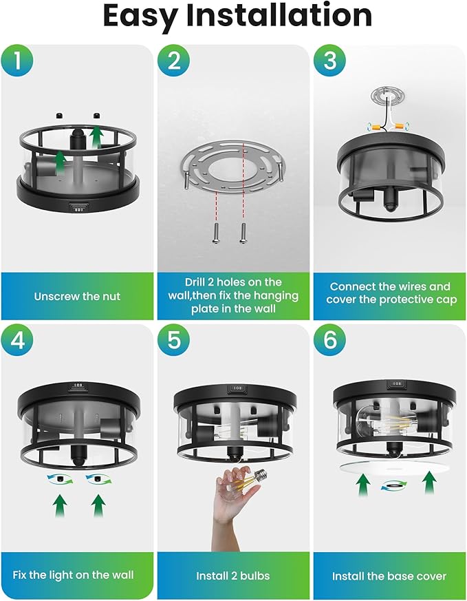 Craftersmark Outdoor Flush Mount Ceiling Light - 12.5in Motion Sensor Porch Light, 2-Light E26 Socket, Durable Iron & Clear Glass, Light Fixtures for Porch, Driveway, Covered Patio, Farmhouse